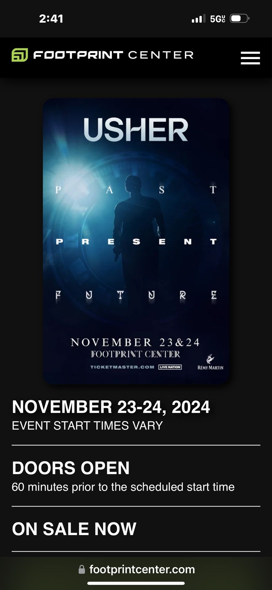 Usher Tickets Section SA35 Nov 23