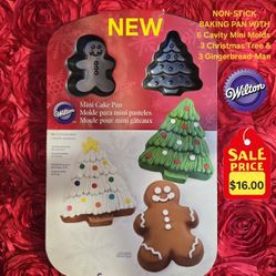 NEW
NON-STICK BAKING PAN With 6 Cavity Mini Molds. 3 Christmas Tree & 3 Gingerbread-Man