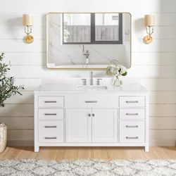 60-Inch White Single Sink Bathroom Vanity with Ample Storage – Clean, Modern Design，18060SWH 1.131