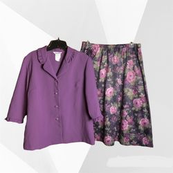 Anthony Richards Plum & Floral Skirt Suit Wm 14