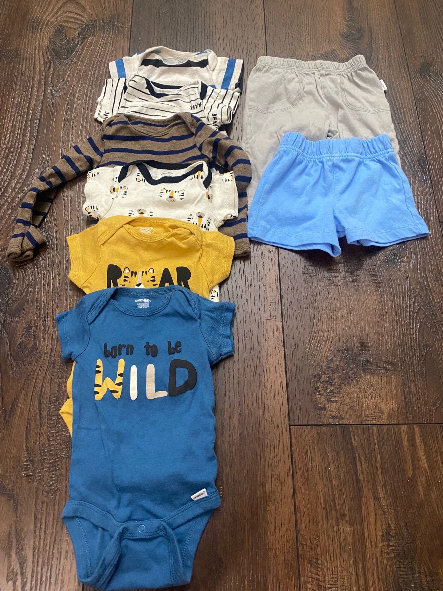 Lot of 8 boys shirts and pants shorts size 3/6 months onsies brand #13