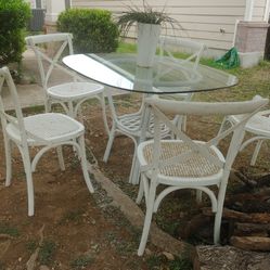 Rattan And Cane Table And Chairs