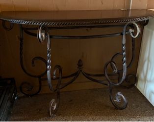 Demilune Console Table with Wrought Iron Base