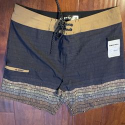Reef Men’s Boardshorts Size 32 Caviar Black Tan Swim Surf Shorts NWT MSRP $68