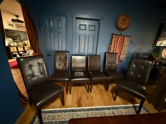 Dark Leather Dining Room Chairs / set of 6