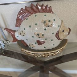 Large Size Ceramic Fish Statue & Stand. Fish Is 22" Long.