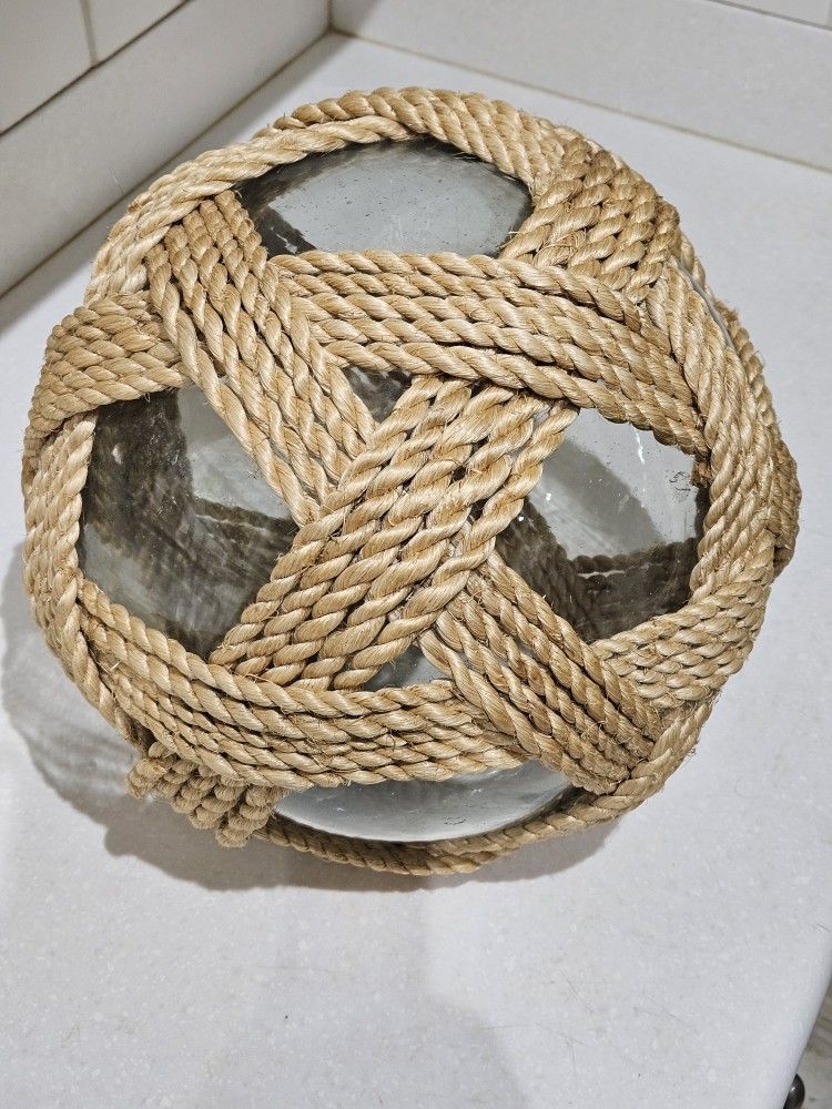 Large Nautical Clear Glass Float Orb Rope Twine Buoy