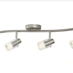 New In Box Hampton Bay Track 4 Light Fixture Brushed Steel Wave Bar Cylinder Glass Shades