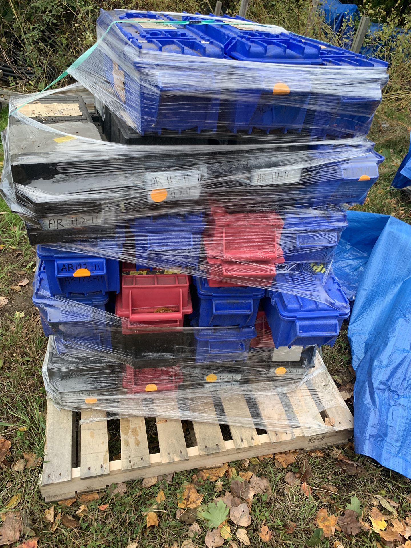 Heavy duty plastic storage containers.