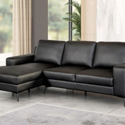Brand New Black Leather Modern Style Sectional Sofa 