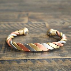 Tri Tone Copper Magnetic Bracelet for Men Women, Gold Silver Copper Braided Bracelet, Adjustable Healing Arthritis Bracelet, 2 Magnet Copper Cuff

Exp