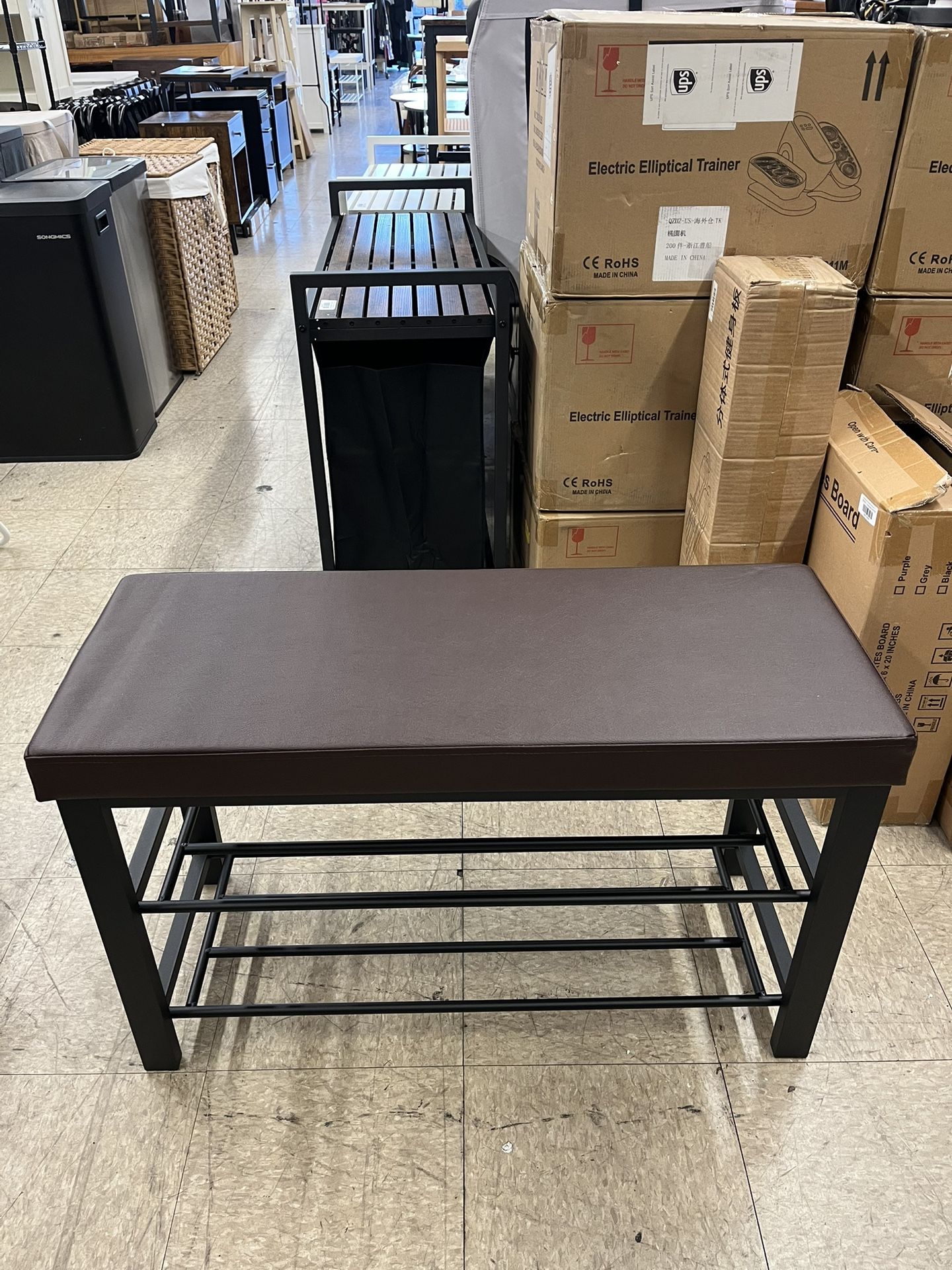 SONGMICS 3-Tier Shoe Rack Bench Entryway Storage Organizer w/ Foam Padded Seat - Dark Brown