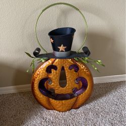 Metal Orange Pumpkin Jackolantern Lantern Halloween Decor