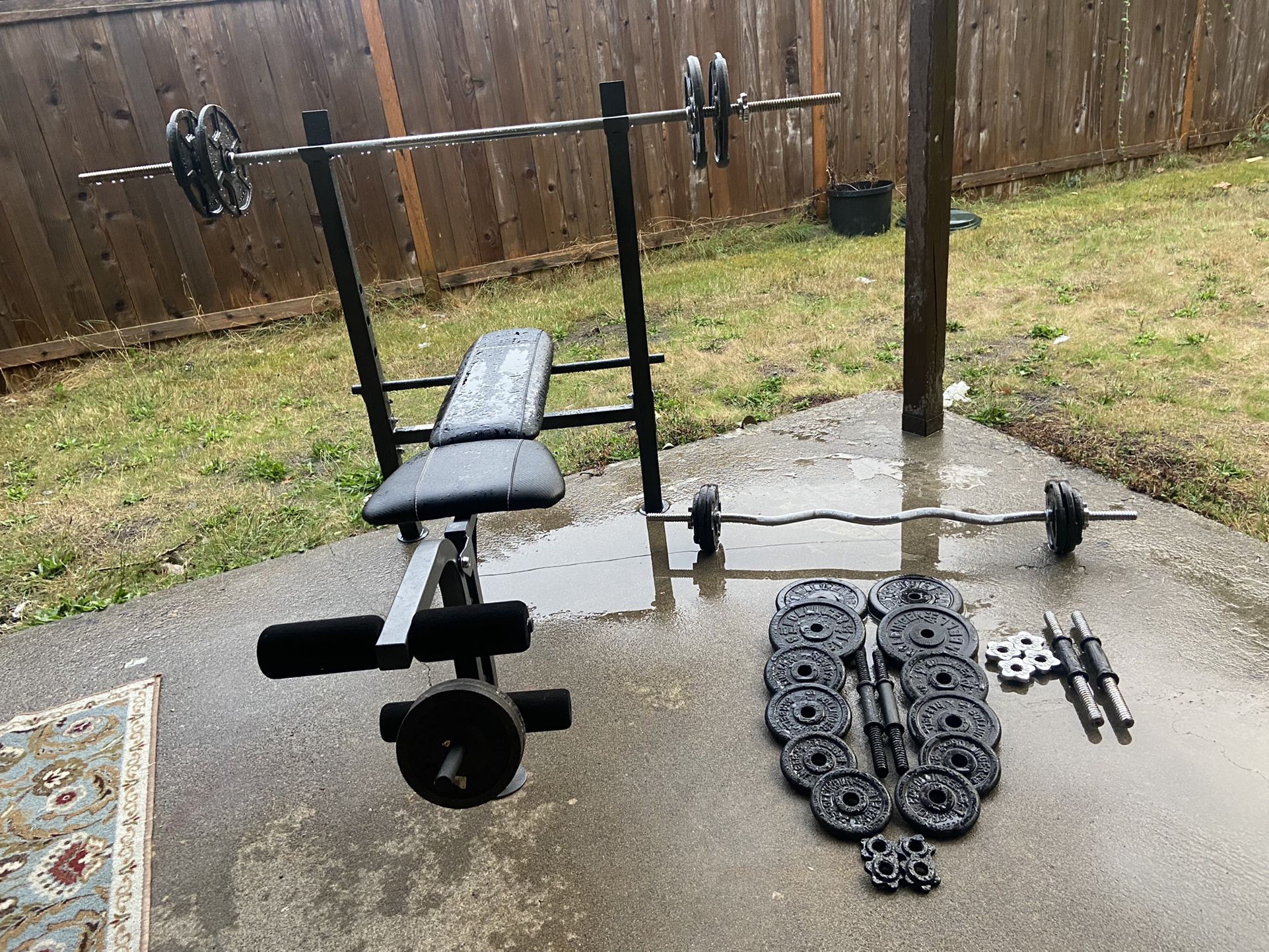 Weights Set (Dumbbells crowbar bench For press Bench and more)