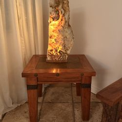 Mexican Rustic Solid Wood End Table – Handcrafted with Metal Accents