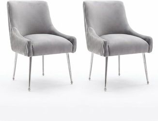 Dining Chairs Modern Style Velvet Upholstered Accent Chair Vanity Chair with Vertical Bar Tufted Chair with Silver Legs Set of 2 for Living Room,Dinin