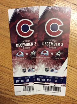 TODAY! 2-Avalanche vs. Dallas Stars Tix! GREAT SEATS!