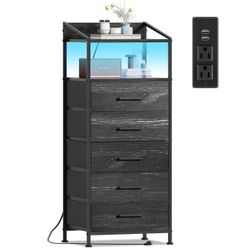 EKNKOZY Nightstand 5 Drawer 11.4"D x 14.4"W x 37.5"H (5 Drawers), Black 