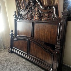 California King Ornate Carved Wood Bed Frame & Mirror (for Dresser Or Wall) $600