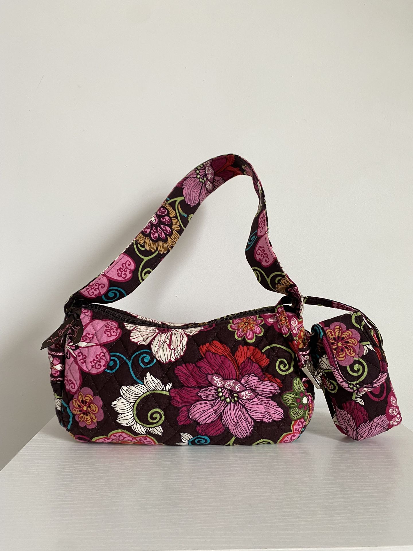 Retro Vera Bradley Maggie Mod Floral Pink Shoulder Bag Purse & Matching Cell Phone Case