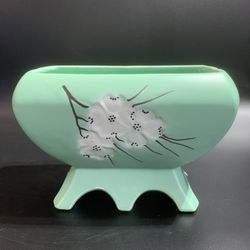 Vintage Ceramic McCoy Teal Green White Floral Planter Aqua Turquoise Blue  Vintage Ceramic McCoy Teal Green White Floral Planter 8 inch long and 5” hi