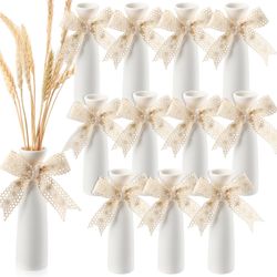 Ninehaoou 12 Pcs Ceramic White Vases For Home Decor With Cotton Lace And Rope 7.09 Inch Tall Vases For Centerpieces Modern Floral Vase Wedding Party E