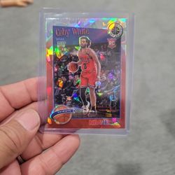 Coby White Premium Stock Rookie N.b.A. Hoops Red Cracked Ice Prizm Tribute Basketball Card