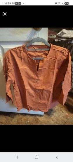 Rust terr Button-Up 3/4 Sleeve Blouse