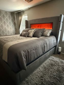 King size gray velvet bed