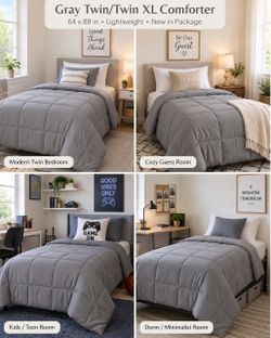 🔥 New Gray Twin/Twin XL Comforter – 64” x 88” – New in Package 🔥