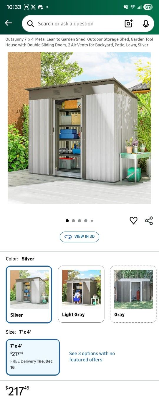 Outsunny 7' x 4' Metal Lean to Garden Shed, Outdoor Storage Shed, Garden Tool House with Double Sliding Doors