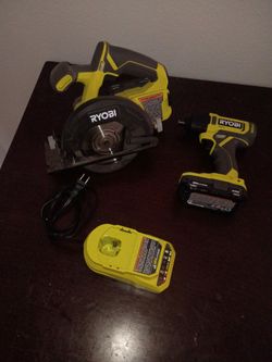 Ryobi impact drill with battery, circular saw with battery and the charger