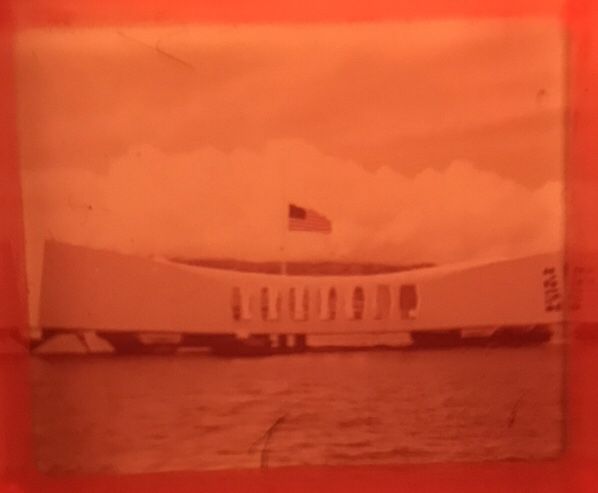 Vintage souvenier view finder of the Arizona Memorial