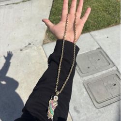 14k Rope Chain And San Judas Pendant