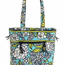 Vera Bradley Laptop Tote Bag Aqua Floral Quilted Travel Work Purse