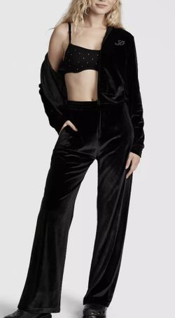 Victoria Secret Pink Bling Velour Shine Full-zip Crop Hoodie & Wide-leg Pants