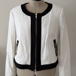 Karl Lagerfeld Paris women's colorblocked tweed chain cropped jacket, Size XL