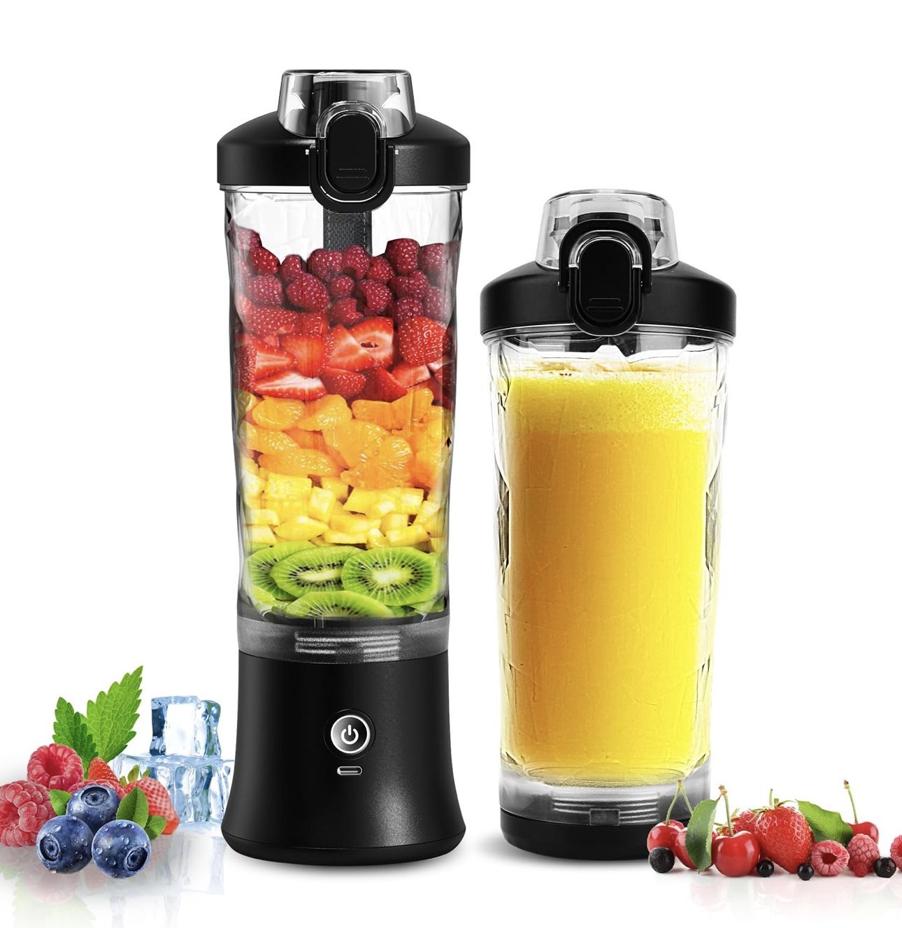 Portable Blender Personal Juicer for Shakes and Smoothies - 20 OZ Electric Protein Shaker Bottle with 6 Blades, Travel Lid, USB-C Rechargeable - Mini 