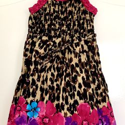 New Girl's Younglands Animal Print & Pink Flowers Dress 100% Cotton Sequins Size Girl 5