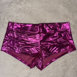 WOMENS PINK METALLIC BOOTY SHORTS XL