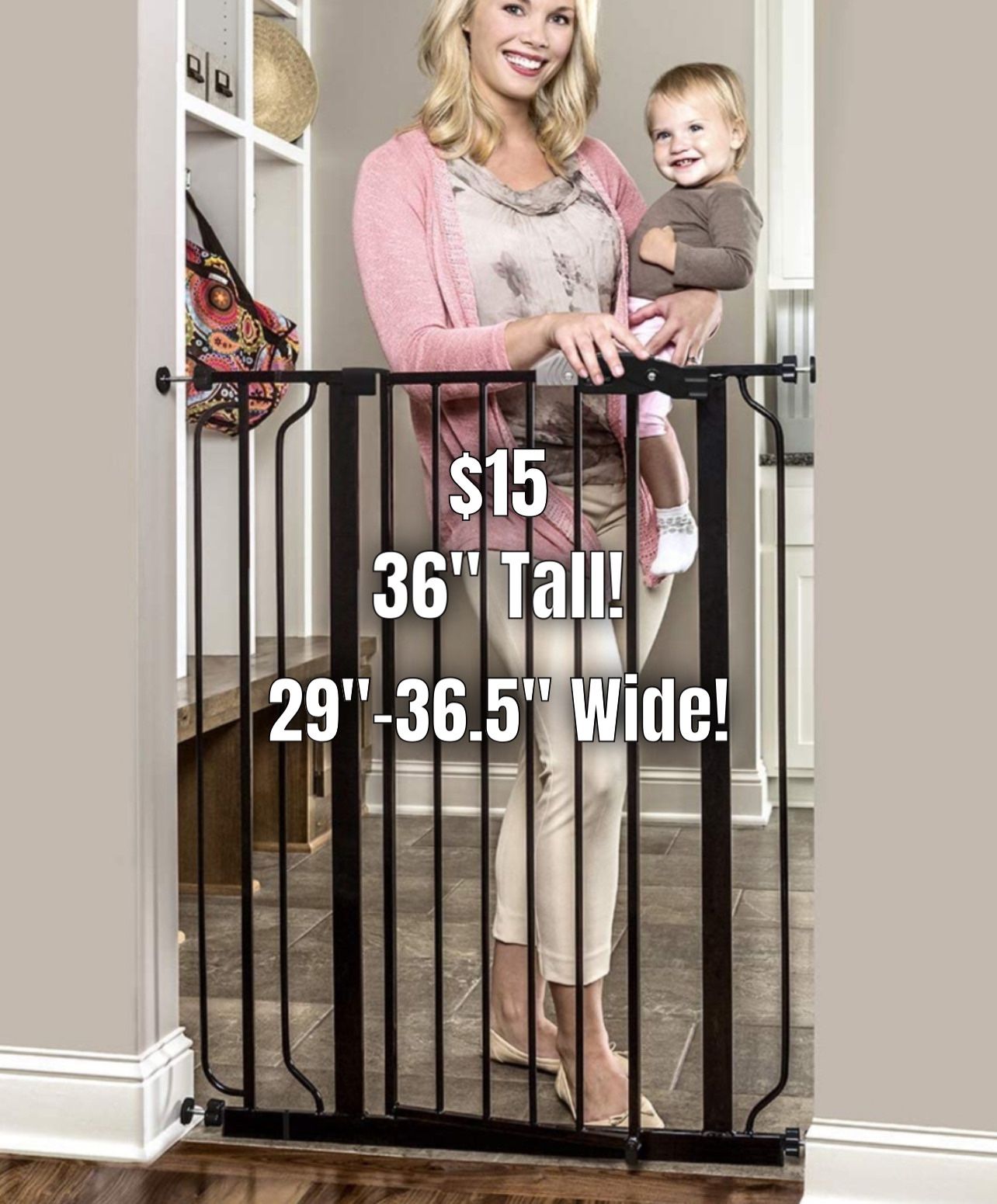 36” Tall By 29”-36.5” Wide Baby Gate Dog Gate Safety Gate No Drill Pressure Mounted Black Brand New Open Box