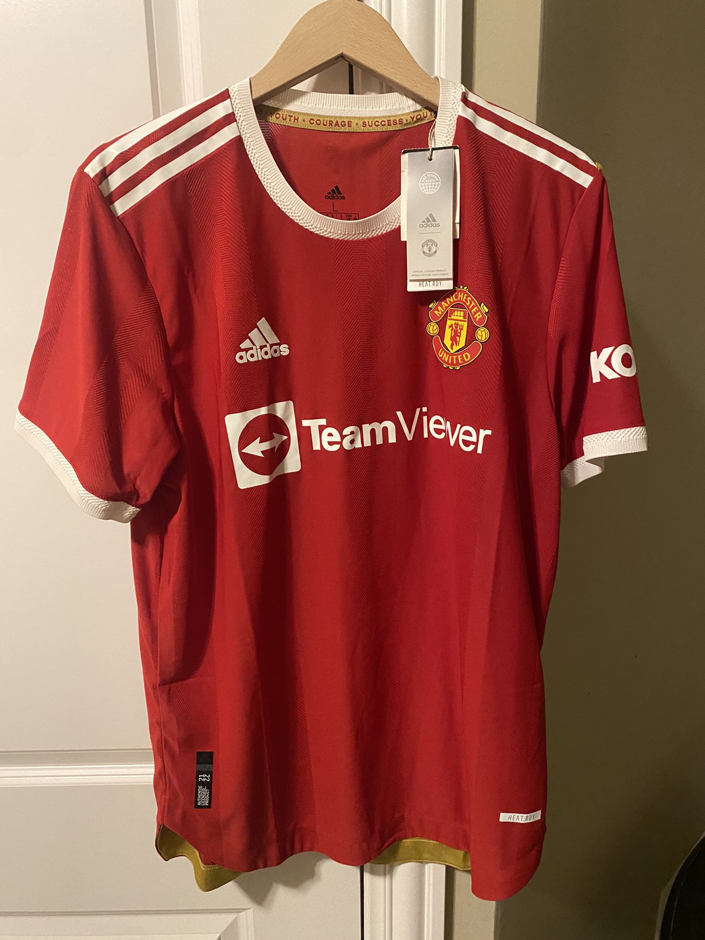 MANCHESTER UNITED (ADIDAS) MENS AUTHENTIC SOCCER JERSEY (LRG) NWT RED $130 TAGS