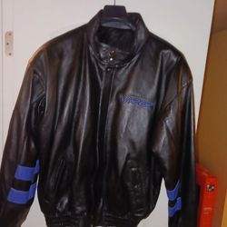 Genuine Leather Mens Black with Blue trim Viper Jacket Size XL Used