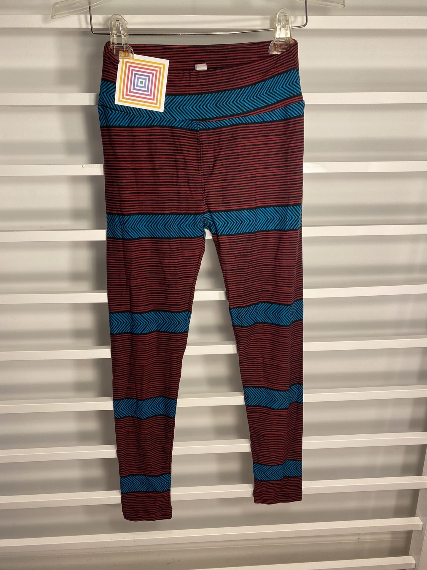 New LuLaRoe One Size Leggings With Burgandy & Jade Stripes—One Size