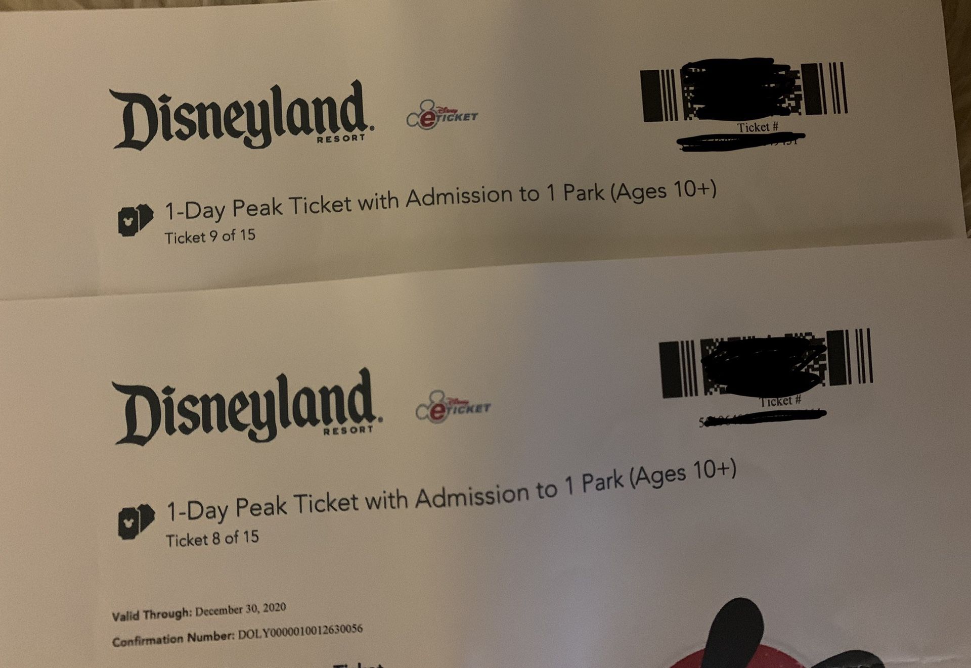 Disneyland 1-Day Peak Ticket (x2)