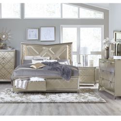 King Bed Headboard And Footboard Rail Night Stand Dresser And Mirror 