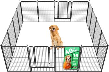 J339-Rollick Unleashed Dog Playpen for Indoor, Yard, RV Camping, 40 inch 16 Panels for Medium and Large Dogs│Patented