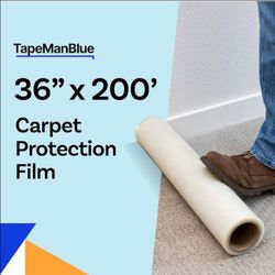 (Brand New in Box)
TapeManBlue Carpet Protection Film 36" x 200', Self Adhesive Plastic Carpet Protector Film with Clean Removal & Easy Unwind, Durab