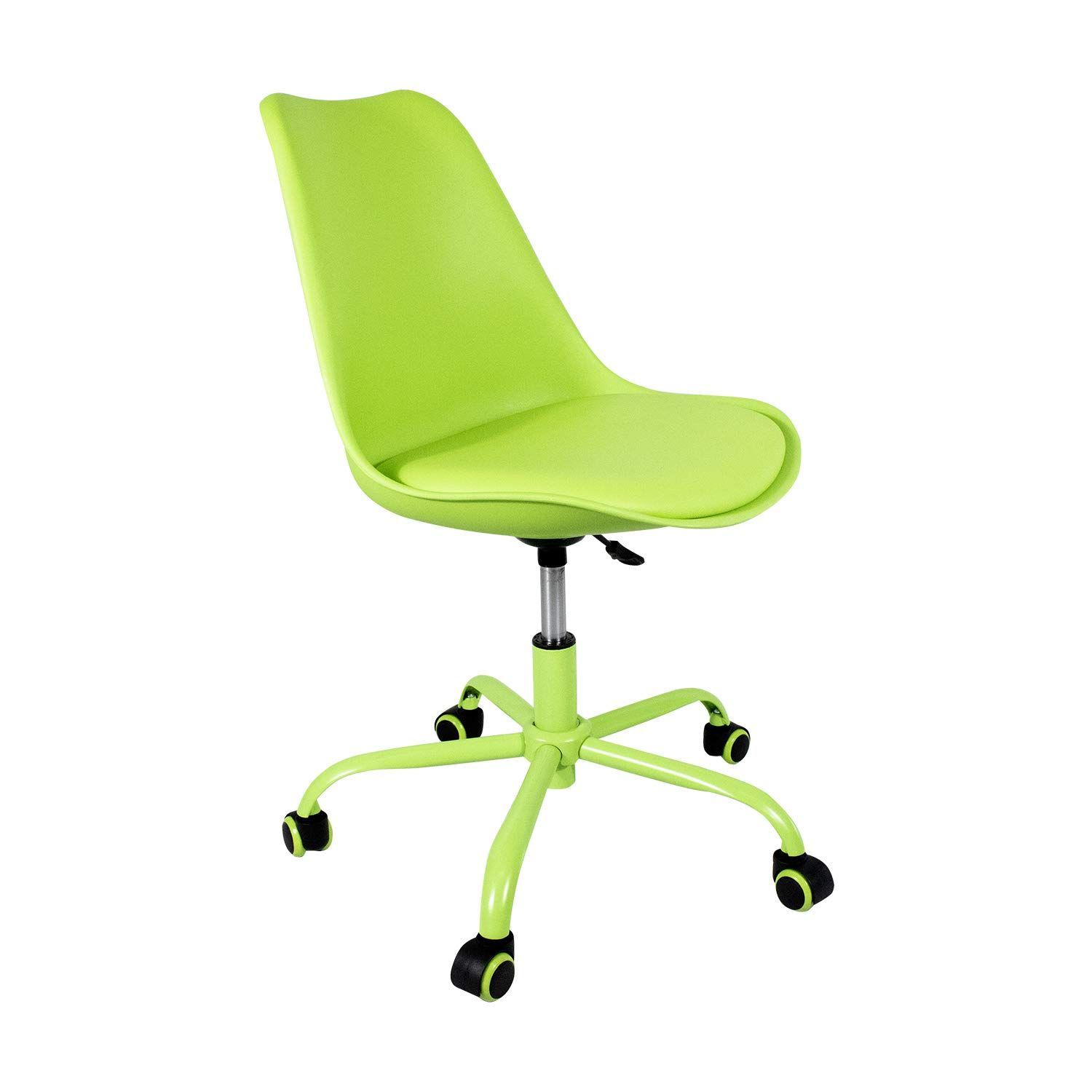 Height-Adjustable, Armless Rolling Task Chair in Green for Home Office or Computer Desk