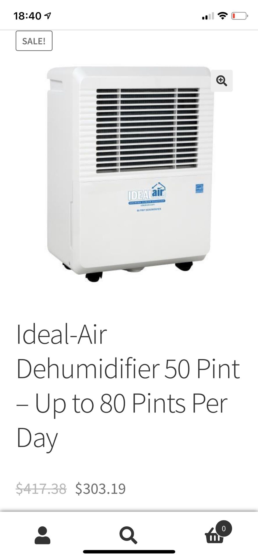 Ideal-Air Dehumidifier 50 Pint – Up to 80 Pints Per Day